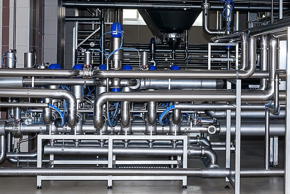 Process pipework and valves on a fabricated skid