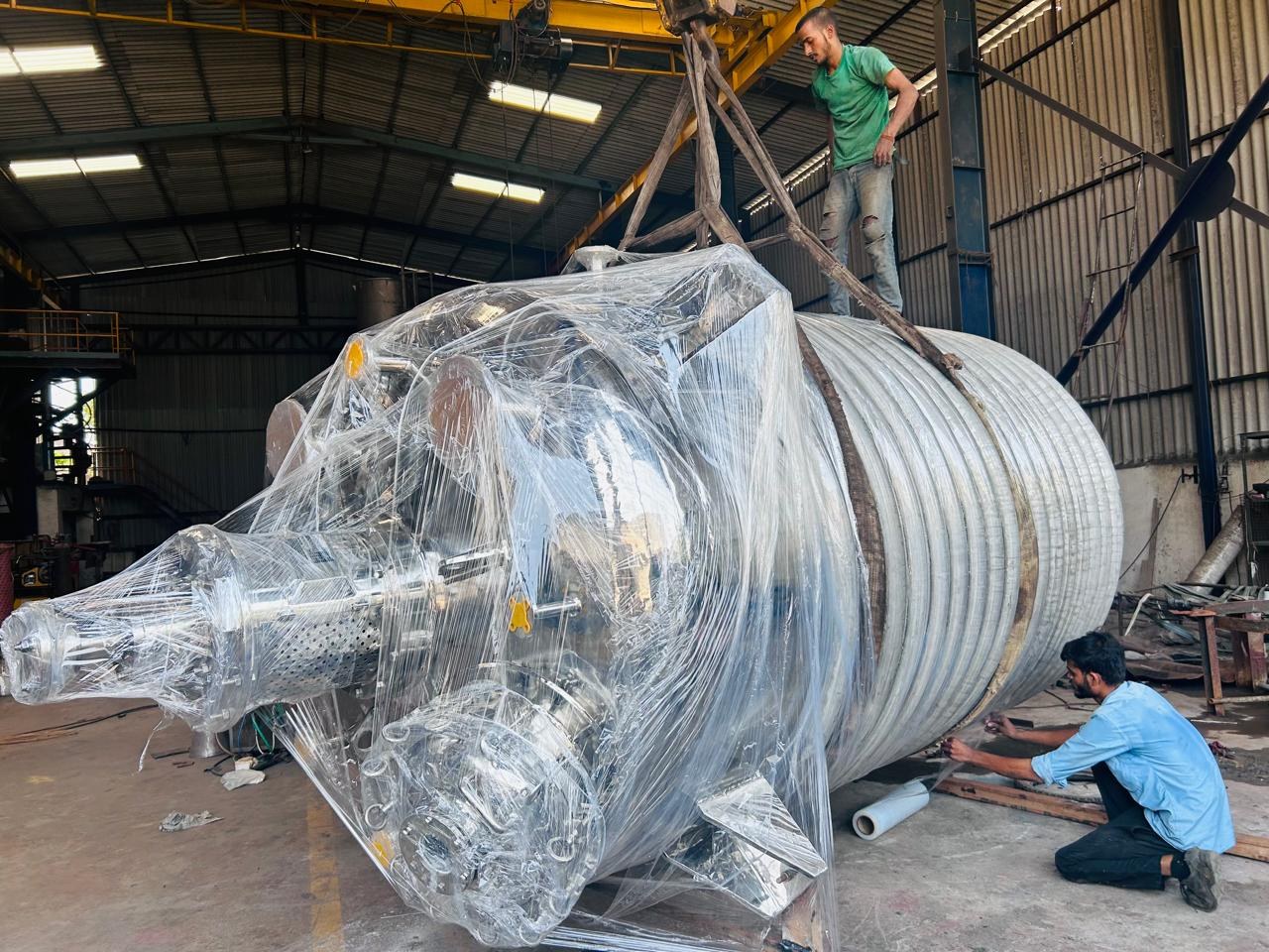 A large vessel wrapped and prepared for dispatch